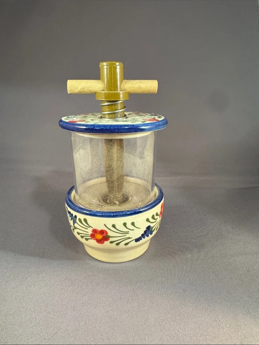 Hand-Painted Ceramic Herb/Butter Press - Cream with Blue & Floral Accent